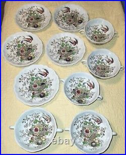 10 Pc. Antique Royal Doulton Hampshire Doubled Handled Soup Bowls With Saucers