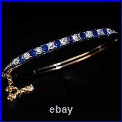11Ct Antique Victorian Sapphire Diamond Bangle Bracelet 14K Yellow Gold Plated