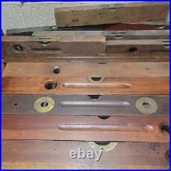 12 Antique Wood Levels Stanley & Others