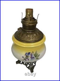 12T Antique GWTW Oil Lamp, Floral Hand-Painted, Brass/Copper, 1893 Mark