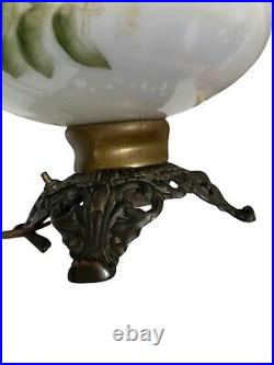 12T Antique GWTW Oil Lamp, Floral Hand-Painted, Brass/Copper, 1893 Mark