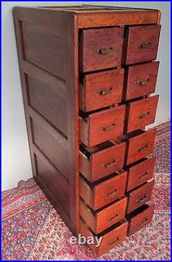 14 Drawer Antique Victorian Raised Paneled Oak File Cabinet