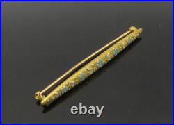 14K GOLD Vintage Antique Enamel Floral Pattern Bar Brooch Pin GB055