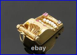 14K GOLD Vintage Antique Ruby Sapphire & Pearl Type Writer Pendant GP042