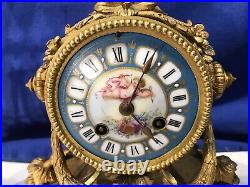 1875 Vintage Antique French Japy Freres Set Gilt Bronze, Porcelain, Strike Clock
