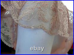 1920-30`s Peach Silk Bias cut Slip Dress / Negligee Embroidered Butterflies WOW