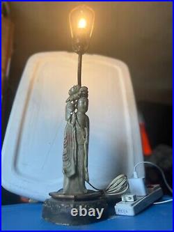 1920's Vintage Hand carved Soapstone Asian Buddha Figurine Lamp on BRass