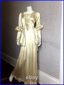 1930's Vintage Silk Satin Wedding Gown Dress EdwardianJuliet Sleeves