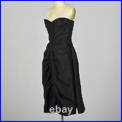 1940s Christian Dior New Look Formal Evening Dress Designer Black Silk LBD 1950s