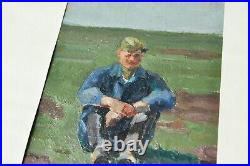 1956 Oil Painting Soldier Original Vintage Antique Soviet Ukrainian USSR Art