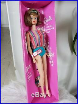 1958 AMERICAN GIRL Barbie doll SIDE PART Brunette MINT IN BOX Original swimsuit