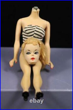 1959 #1 Blonde Ponytail Barbie Rare White Iris Foot Holes Zebra Suit TLC Mattel