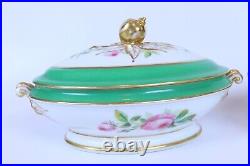 19th Century Old Paris Hand Painted Pink Rose Green & Gold Vegetable Set Of 2