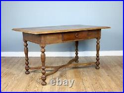 19th Century Single Drawer Serpentine Stretcher Refectory Table