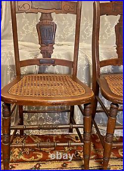 2 Antique Cane Seat Chair Ornate Victorian Style Design