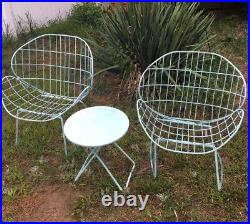 2 Salterini Style Mid Century Modern Metal Clam Shell Chairs + Table