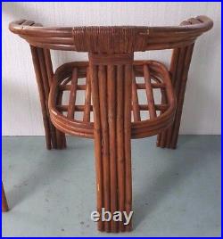 (3) Vintage Mid Century Modern Bamboo Rattan Bent Wood Arm Chairs Wooden Pegged