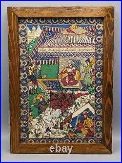 5 Framed Antique Vintage Persian Arabian Art Paintings on Fine Silk Cloth