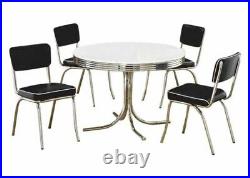50's Retro 5 Piece Round Dining Table and Black Chair Set