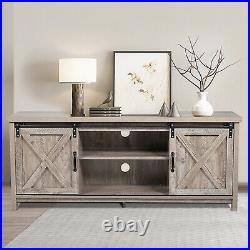 58 TV Stand Sliding Barn Unit Console Table Cabinet Entertainment Center Gray