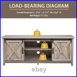 58 TV Stand Sliding Barn Unit Console Table Cabinet Entertainment Center Gray