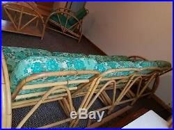 7 pc Antique VTG Ficks Reed rattan bamboo sectional porch sofa Chairs table set