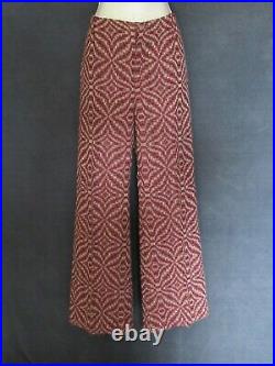 70's Vintage College Town Burgundy Beige Knit Tie Vest Top Bell Bottom Pants Set