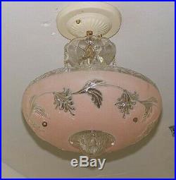 719 Vintage antique Glass Ceiling Light Lamp Fixture Chandelier art deco pink