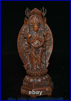 8 Old Chinese Boxwood Hand-carved 1000 Arms Avalokiteshvara of Goddess Statue