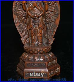 8 Old Chinese Boxwood Hand-carved 1000 Arms Avalokiteshvara of Goddess Statue