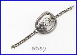 925 Sterling Silver Vintage Antique Floral Open Spiral Chain Bracelet BT8521