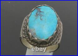 925 Sterling Silver Vintage Antique Turquoise Cocktail Ring Sz 12.5 RG20516