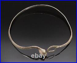 925 Sterling Silver Vintage Etched Snake Head Collar Necklace NE3861