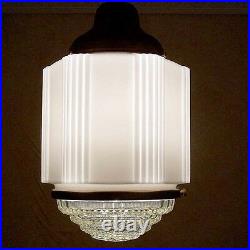958 Vintage aRT DEco 40's Ceiling Light Lamp Fixture Glass bath ANTIQUE 1 of 3