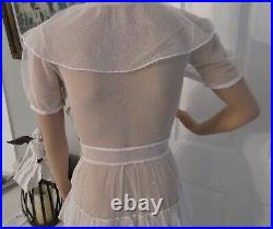 ANTIQUE 1920's SPOTTED FRENCH NET LACE With RUFFLES DRESS. PXS
