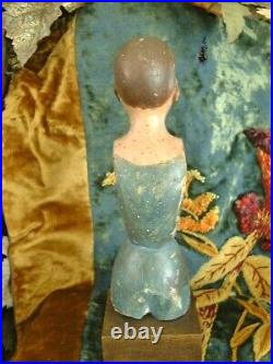 ANTIQUE EARLY WOODEN Doll FEMALE FIGURE with Glass Eyes