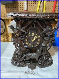 ANTIQUE GERMAN Late 1800s BLACK FOREST STYLE MANTEL CHIMING CUCKOO CLOCK