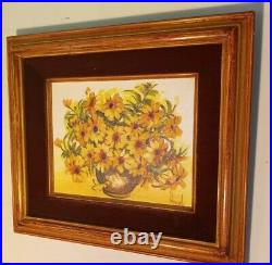 ANTIQUE OIL PAINTING By ARIEL FLORALS VASE BOUQUET. Signed and Framed