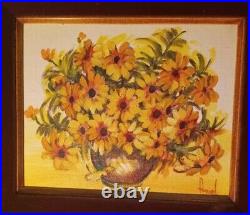 ANTIQUE OIL PAINTING By ARIEL FLORALS VASE BOUQUET. Signed and Framed