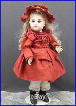 ANTIQUE'TETE JUMEAU' FRENCH BeBe BISQUE DOLL with MARKED DRESS