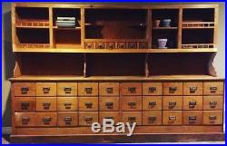 ANTIQUE VTG 10' GENERAL STORE PHARMACY APOTHECARY OAK CABINET with 30 DRAWERS LK