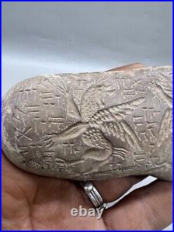 Ancient Near Eastern Rare Winged Man Fight Lion Stone Inscription Tablet
