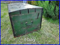 Ancient Wooden Painted Huge Chest Metal Upholstery Antique Vintage Retro Old