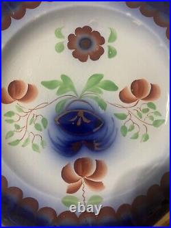 Antique 1850 Gaudy English Earl White Flow Blue Ironstone Seeing Eye Plates 8.5