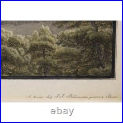 Antique 18th Original View Fribourg Engraving paper Painting signed BIEDERMANN