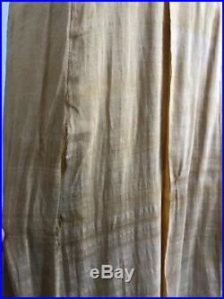 Antique 1900s Edwardian Pale Yellow Silk Dress Gown Crocheted Lace Inserts VTG