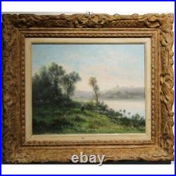 Antique 19th France Original Riverboard Oil canvas Painting signed GODCHAUX