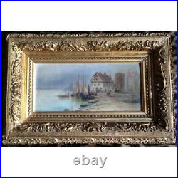 Antique 19th France Rare Original Bord de mer Oil cardboard Painting Framed