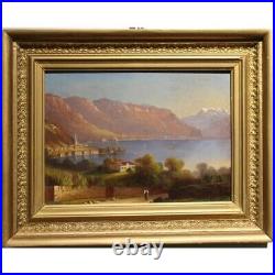 Antique 19th Swiss Original Vevey Oil canvas Painting unsigned