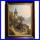 Antique-19th-Swiss-Rare-Original-Oil-on-canvas-Painting-Church-and-Lake-01-vt